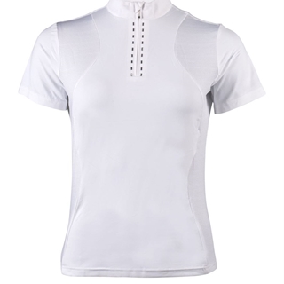 Polo concurso mujer HKM Sports Equipment Glam, color blanco cristales plata - Imagen 1
